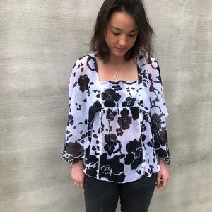 Floral black and white blouse